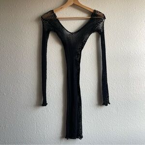 Y2K Leg Avenue Black Fishnet Long Sleeve Dress